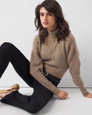 Mock Neck Cable Ribbed Sweater | White House Black Market